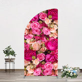 Aperturee - Aperturee Romantic Pink Champagne Rose Wedding Half Moon Arch Backdrop